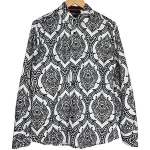 American‎ Breed Smart Shirt White Black Paisley Men's Long Sleeve Button Down S